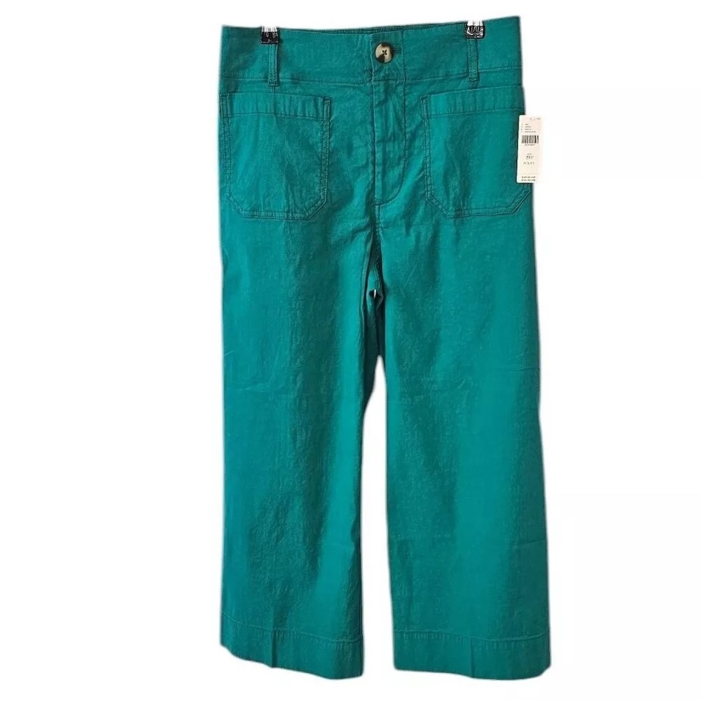 Anthropologie 29P The Colette Cropped Wide-Leg Pants Emerald Green 29 Petite NWT